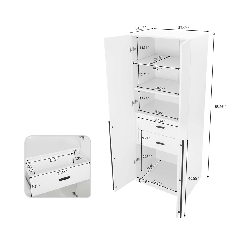 Lee Wardrobe Closet 1.0 from Engineered Wood in White - Set of 2