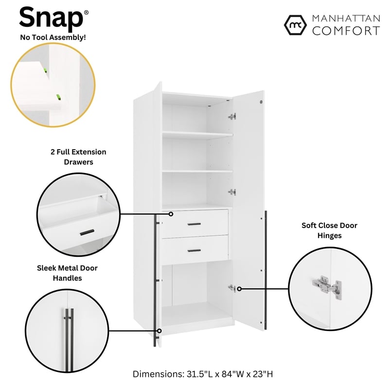 Lee Wardrobe Closet 1.0 from Engineered Wood in White - Set of 2
