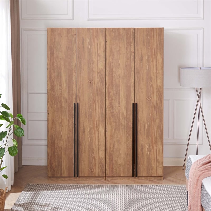 Lee Wardrobe Closet 2.0 from Engineered Wood in Golden Brown - Set of 2
