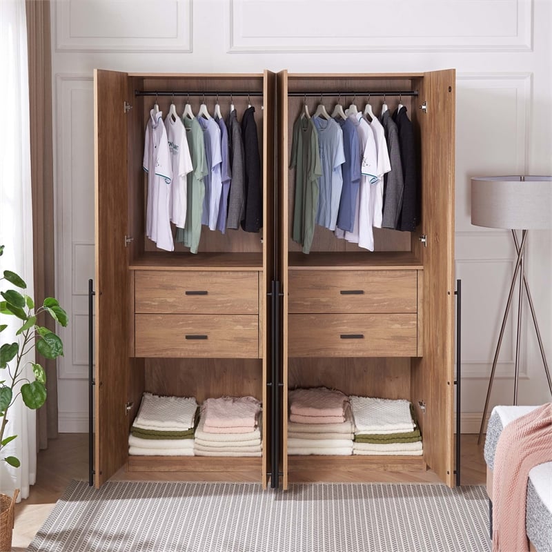 Lee Wardrobe Closet 2.0 from Engineered Wood in Golden Brown - Set of 2