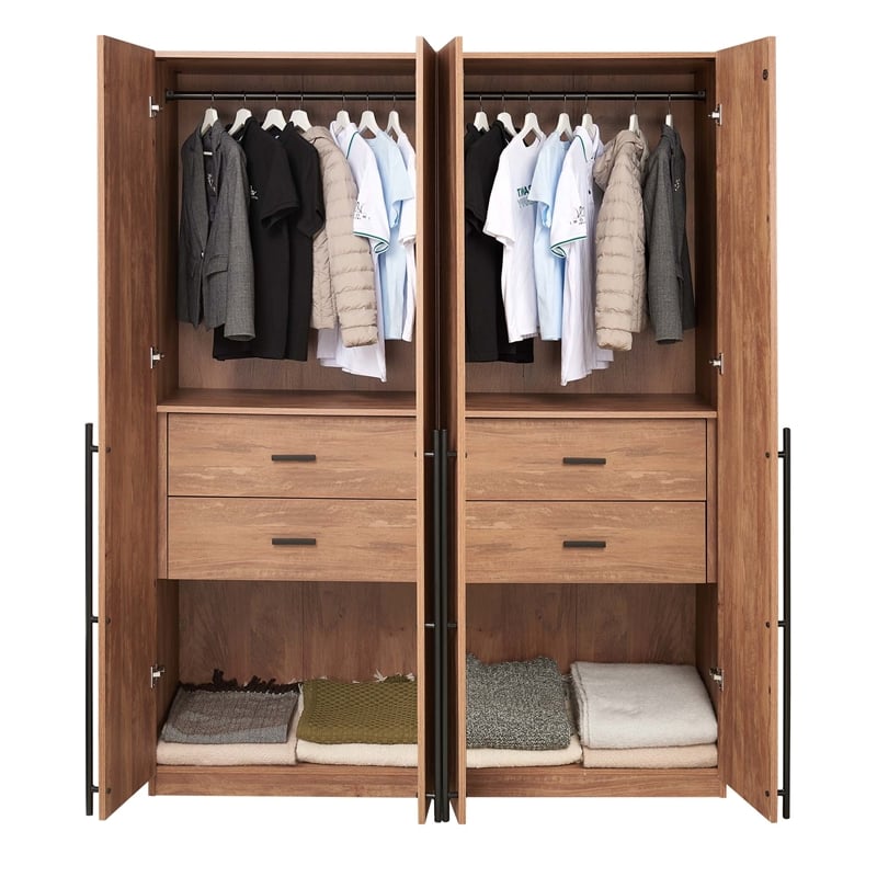 Lee Wardrobe Closet 2.0 from Engineered Wood in Golden Brown - Set of 2