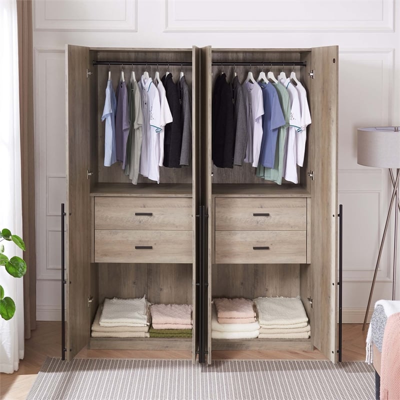 Lee Wardrobe Closet 2.0 from Engineered Wood in Rustic Gray - Set of 2