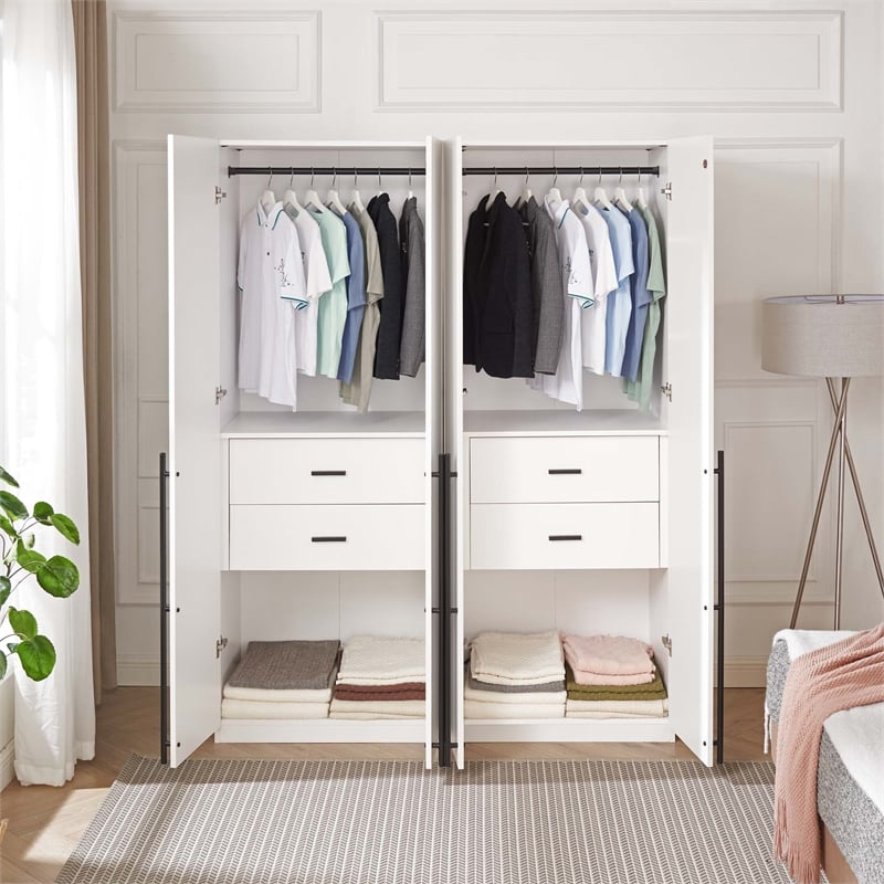 Lee Wardrobe Closet 2.0 from Engineered Wood in White - Set of 2