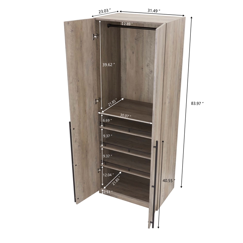 Lee Wardrobe Closet 3.0 from Engineered Wood in Rustic Gray - Set of 2