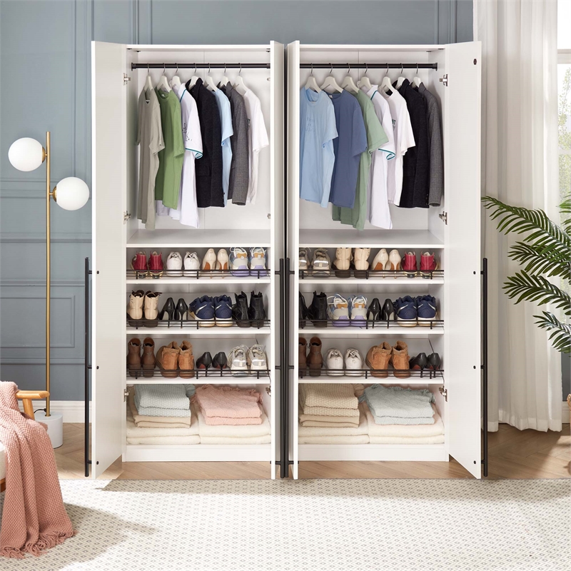 Lee Wardrobe Closet 3.0 from Engineered Wood in White - Set of 2