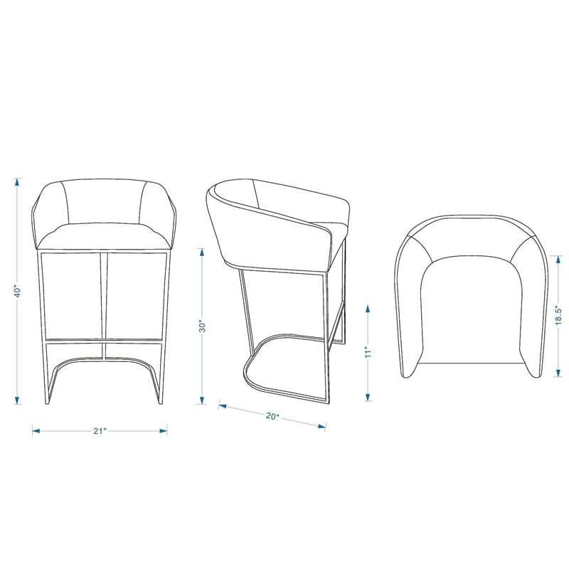 Manhattan Comfort Louvre Barstool with Stainless Steel Base in Black - Set of 3