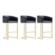 Manhattan Comfort Louvre Barstool with Stainless Steel Base in Black - Set of 3