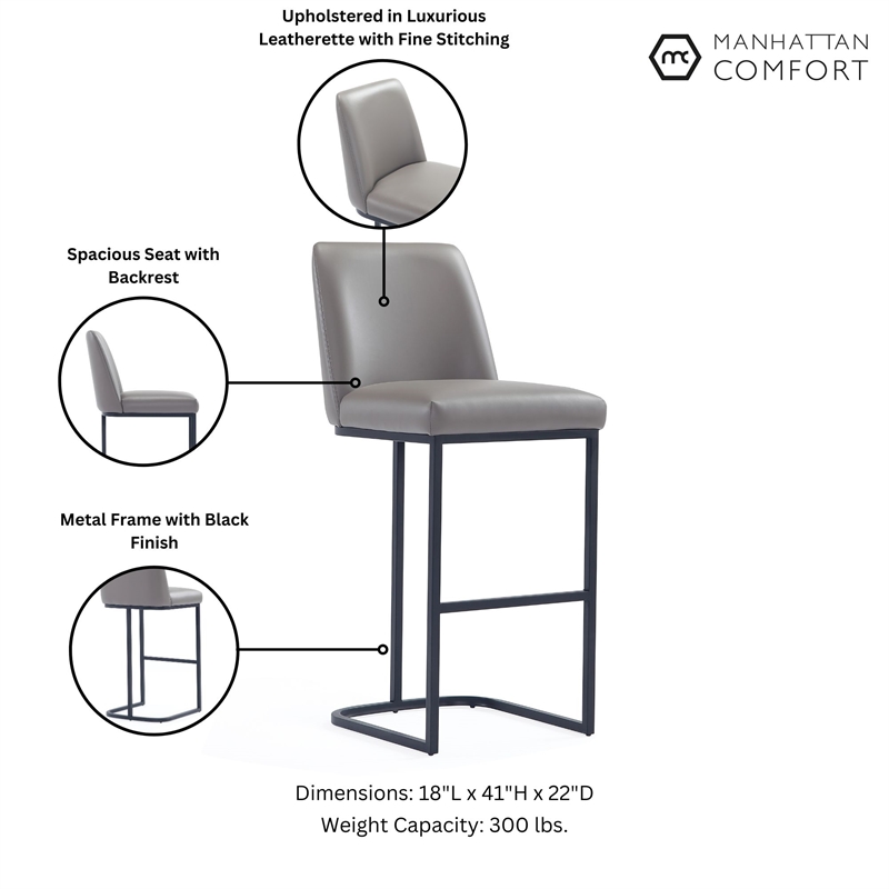 Manhattan Comfort Serena Barstool with Steel Base in Gray (Set of 3)