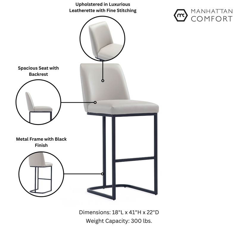Manhattan Comfort Serena Barstool with Steel Base in Light Gray (Set of 3)