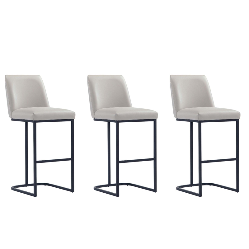 Manhattan Comfort Serena Barstool with Steel Base in Light Gray (Set of 3)