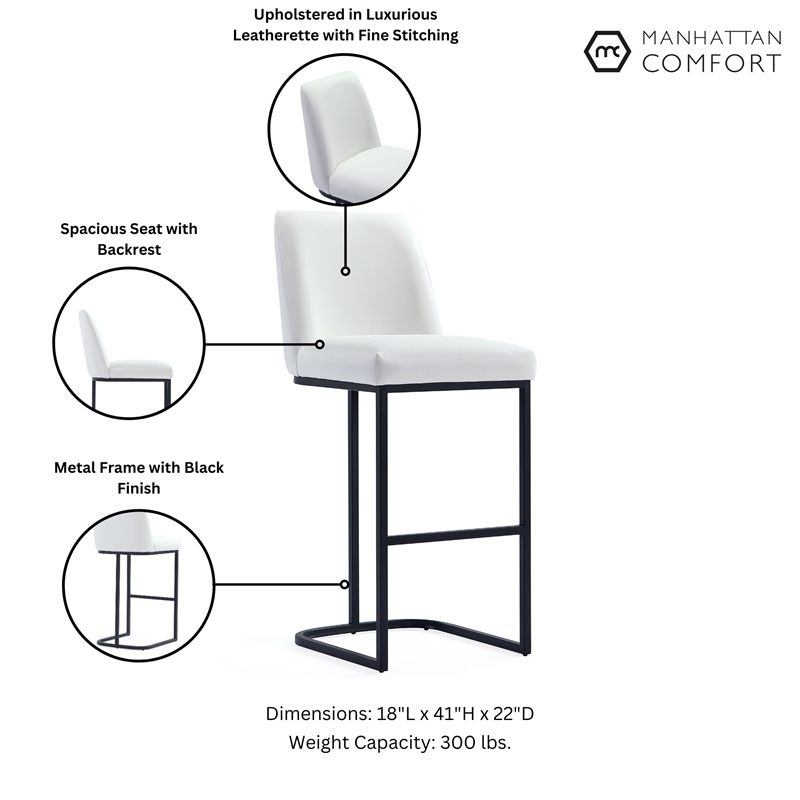 Manhattan Comfort Serena Barstool with Steel Base in White (Set of 3)