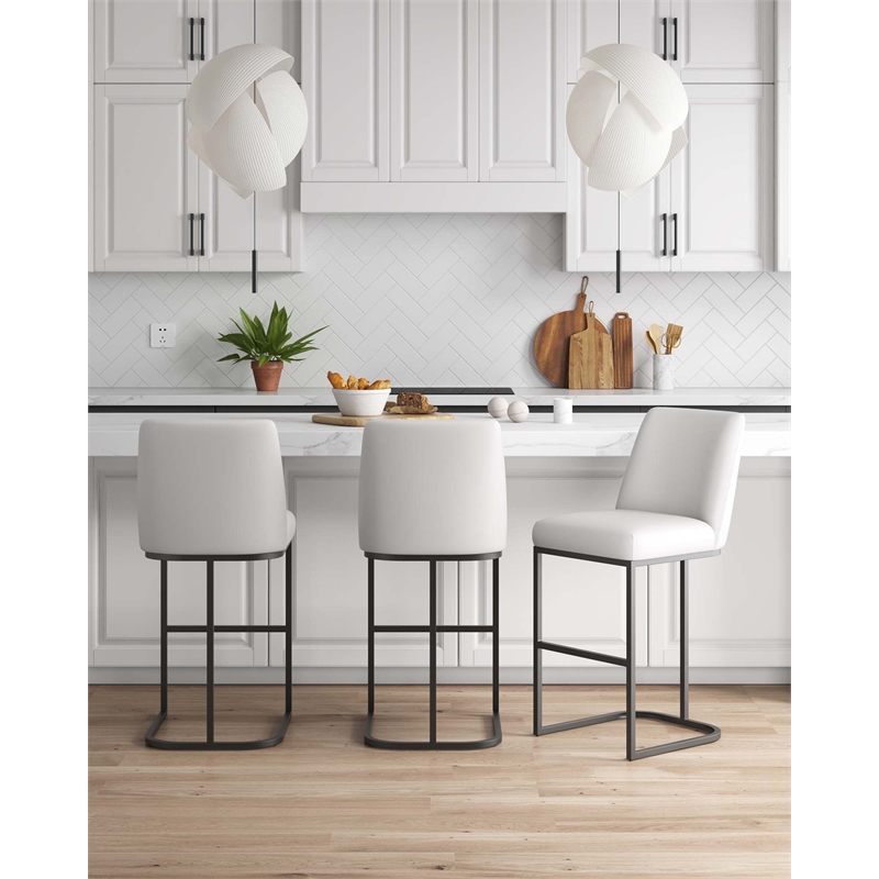 Manhattan Comfort Serena Barstool with Steel Base in White (Set of 3)