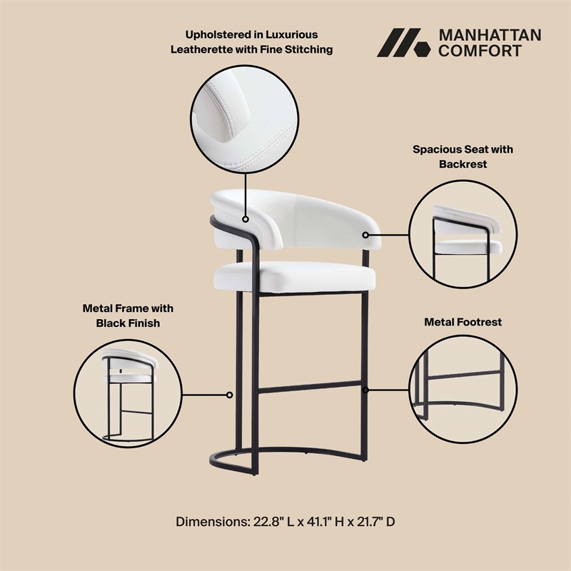 Manhattan Comfort Augusta Barstool with Metal Base in White - Set of 3