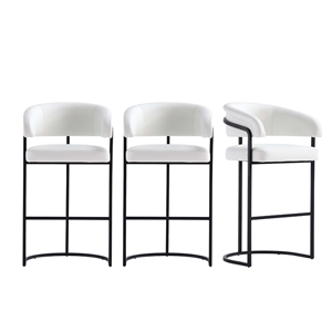 Manhattan Comfort Augusta Barstool with Metal Base in White - Set of 3