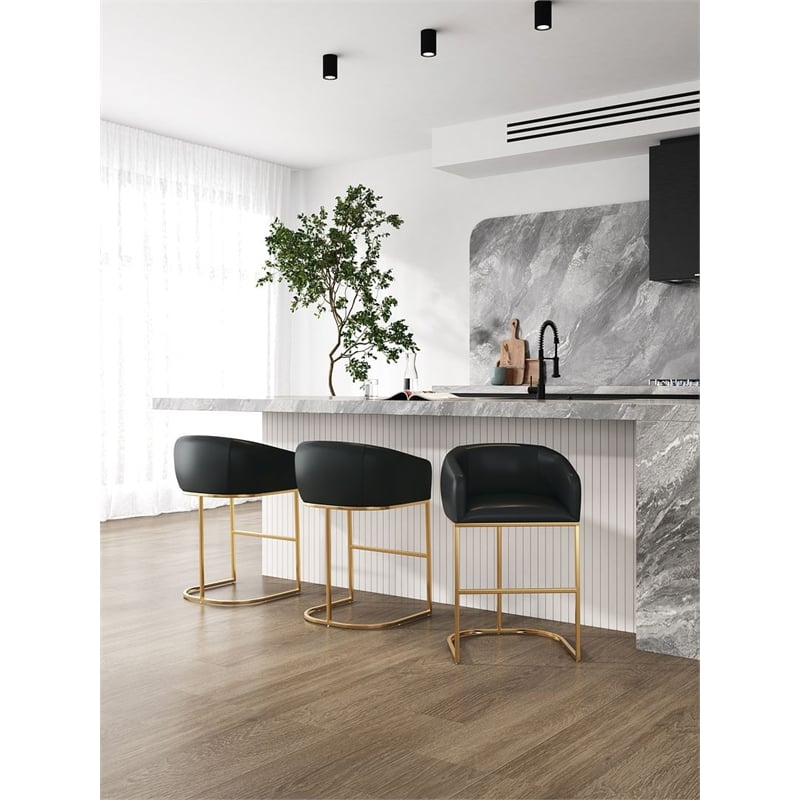 Manhattan Comfort Louvre Counter Stool with Steel Base in Black - Set of 3