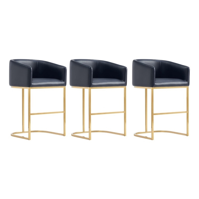 Manhattan Comfort Louvre Counter Stool with Steel Base in Black - Set of 3