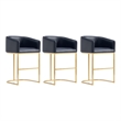 Manhattan Comfort Louvre Counter Stool with Steel Base in Black - Set of 3
