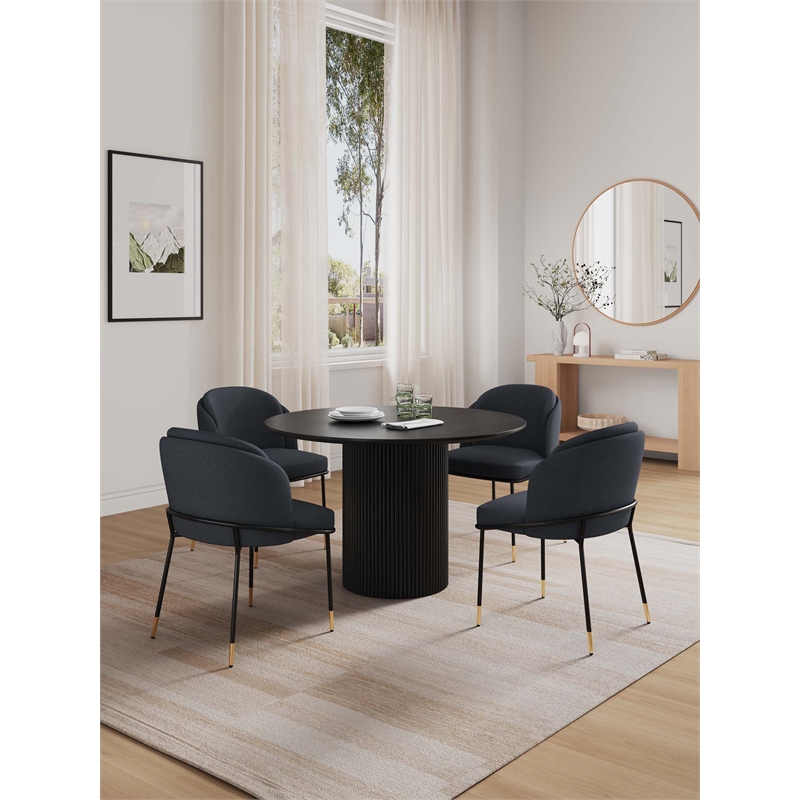 5-Piece Hathaway 47.24 Round Solid Wood Table with 4 Flor Dining Chairs in Black