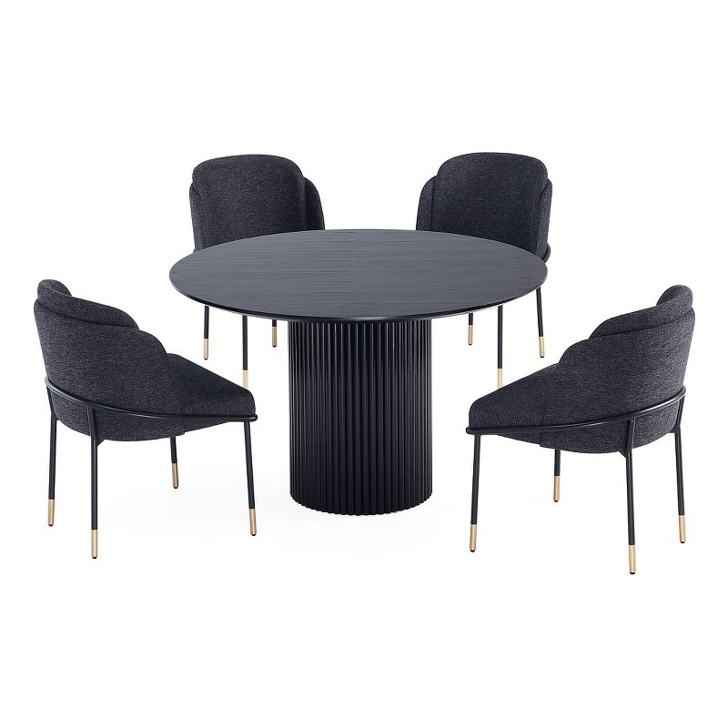 5-Piece Hathaway 47.24 Round Solid Wood Table with 4 Flor Dining Chairs in Black