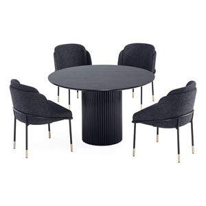 5-Piece Hathaway 47.24 Round Solid Wood Table with 4 Flor Dining Chairs in Black