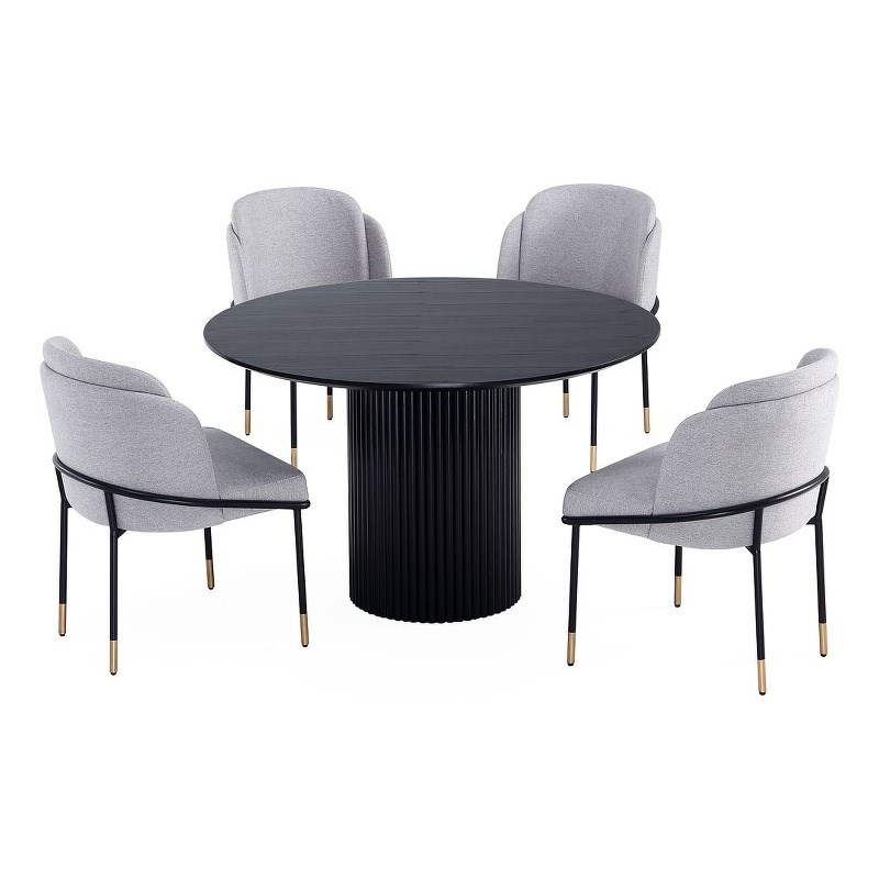 5-Piece Hathaway 47.24 Round Solid Wood Table with 4 Flor Dining Chairs in Gray