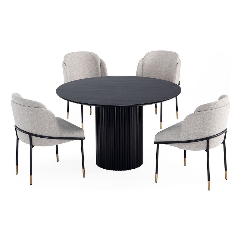 5-Piece Hathaway 47.24 Round Solid Wood Table with 4 Flor Dining Chairs in Wheat