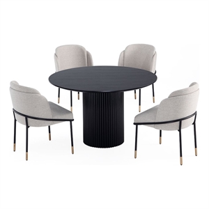 5-Piece Hathaway 47.24 Round Solid Wood Table with 4 Flor Dining Chairs in Wheat