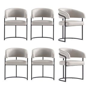 Manhattan Comfort Augusta Dining Chair with Metal Base in Light Gray (Set of 6)