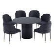 7-Piece Hathaway Round Solid Wood Dining Table with 6 Dining Chairs in Black
