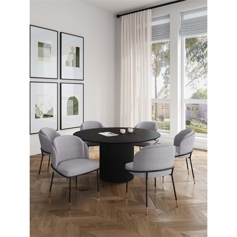 7-Piece Hathaway Round Solid Wood Dining Table with 6 Dining Chairs in Gray