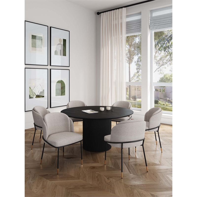 7-Piece Hathaway Round Solid Wood Dining Table with 6 Dining Chairs in Wheat