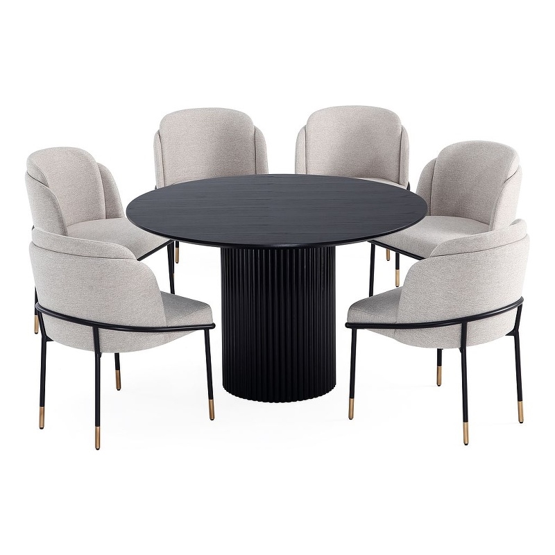 7-Piece Hathaway Round Solid Wood Dining Table with 6 Dining Chairs in Wheat