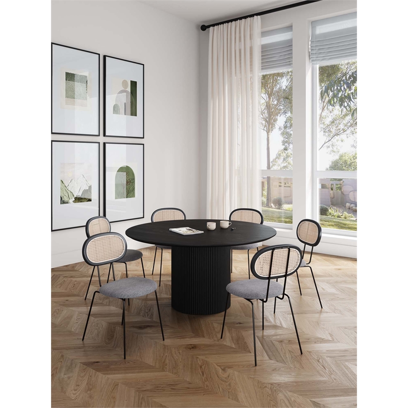 7-Piece Hathaway Round Solid Wood Dining Table with 6 Dining Chairs in Gray