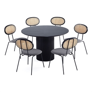7-Piece Hathaway Round Solid Wood Dining Table with 6 Dining Chairs in Gray