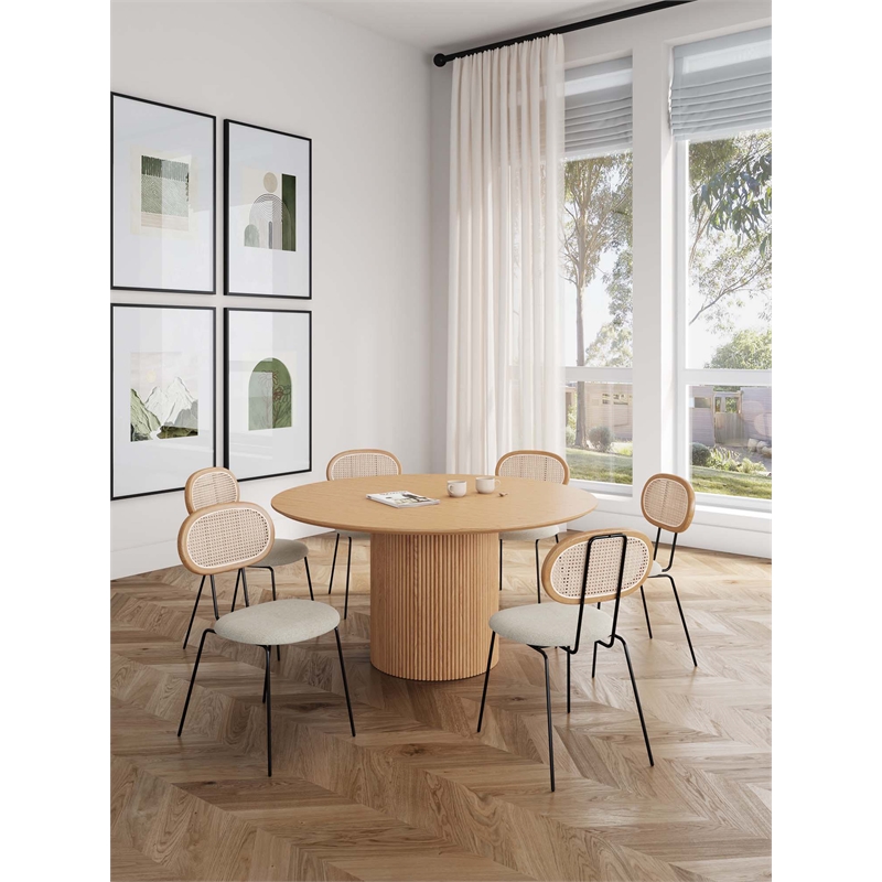 7-Piece Hathaway Round Solid Wood Dining Table with 6 Dining Chairs in Oatmeal
