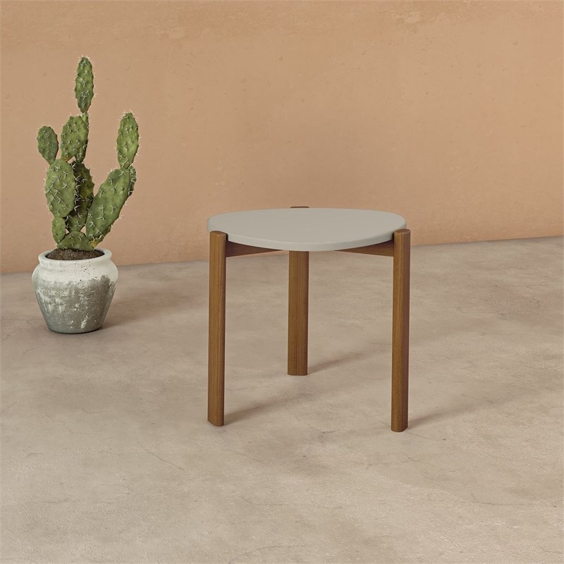 Manhattan Comfort Gales End Table from Engineered Wood in Beige