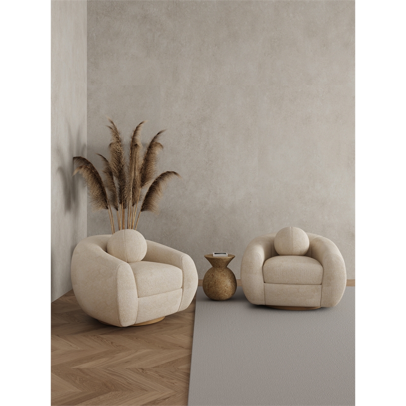 Manhattan Comfort Tribeca Accent Chairs with Solid Wood Base in Beige - Set of 2