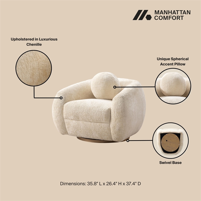 Manhattan Comfort Tribeca Accent Chairs with Solid Wood Base in Beige - Set of 2