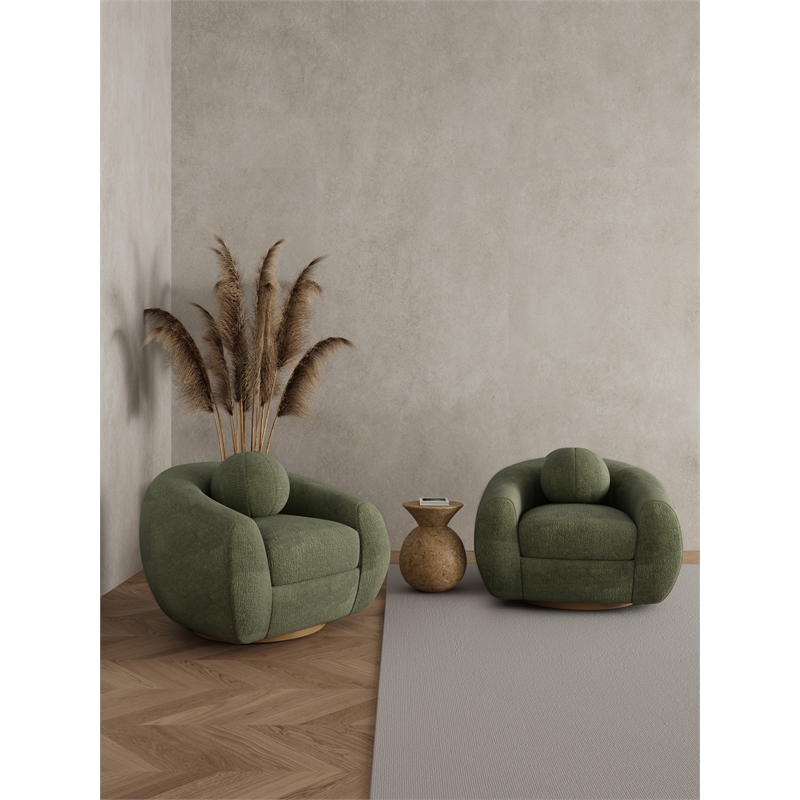 Tribeca Accent Chairs with Solid Wood Base in Olive Green - Set of 2