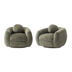 Tribeca Accent Chairs with Solid Wood Base in Olive Green - Set of 2