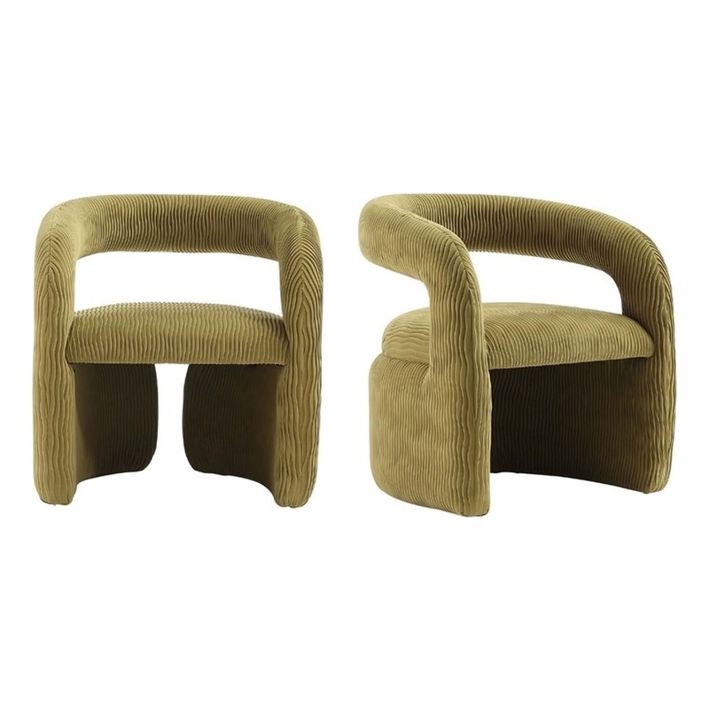 Corvette Dining Chairs with Solid Wood Base in Olive Green - Set of 2