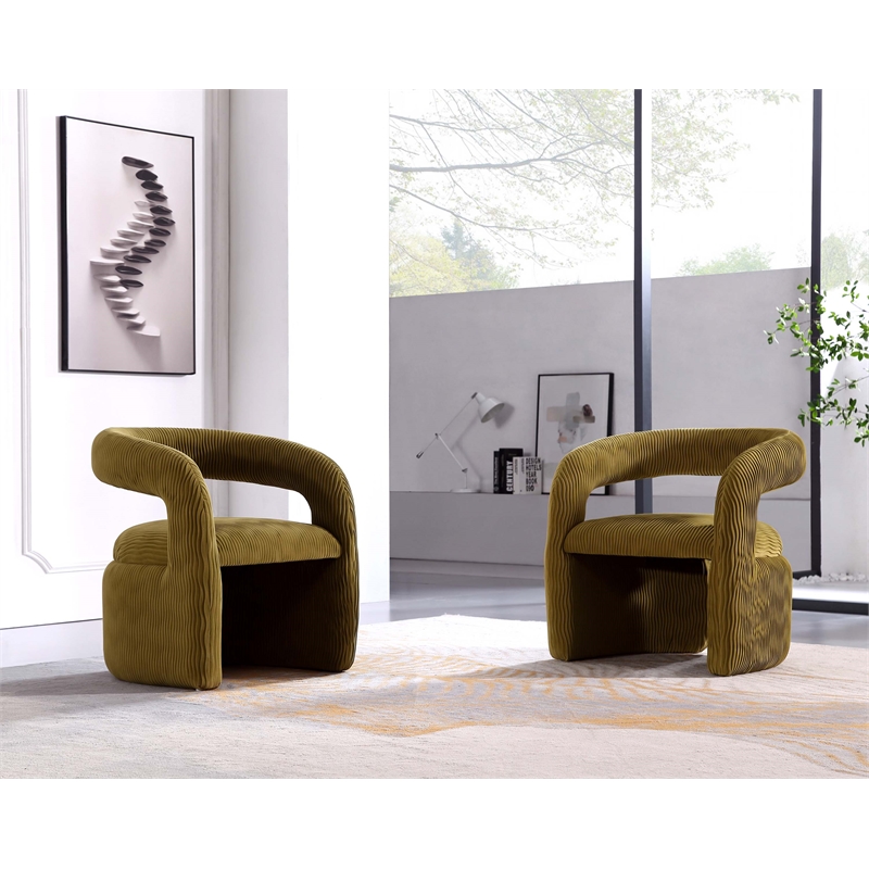 Corvette Dining Chairs with Solid Wood Base in Olive Green - Set of 2