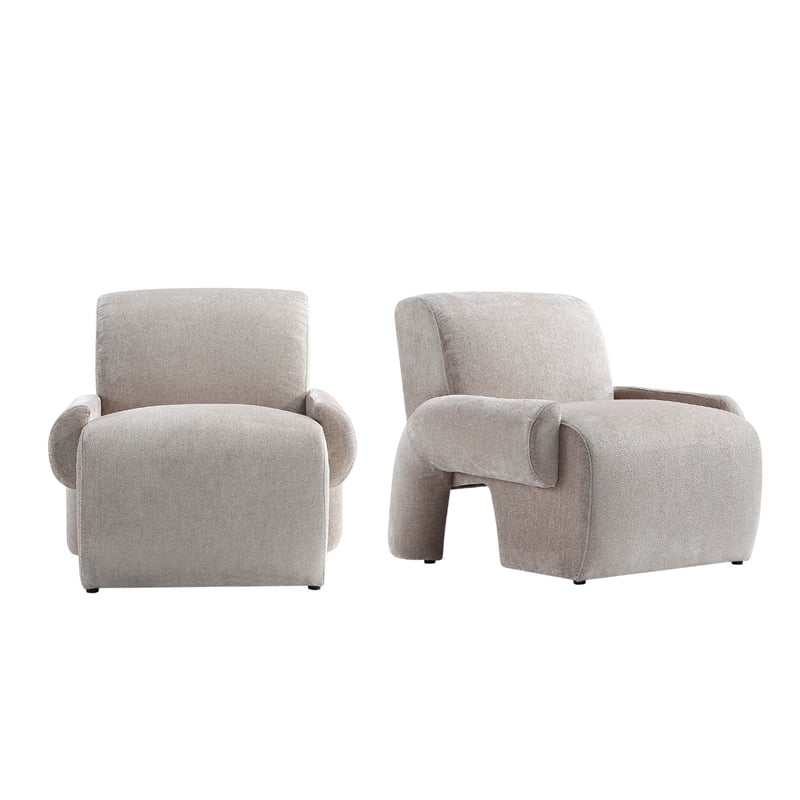Manhattan Comfort Verandah Accent Chairs with Solid Wood Base in Beige- Set of 2