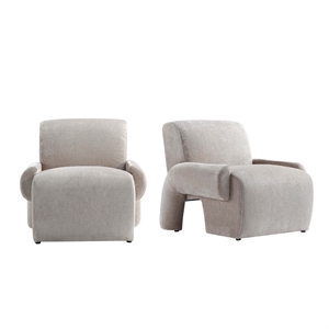 Manhattan Comfort Verandah Accent Chairs with Solid Wood Base in Beige- Set of 2