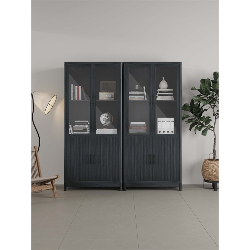 Manhattan Comfort Jodie Bookcase from Engineered Wood in Gray - Set of 2