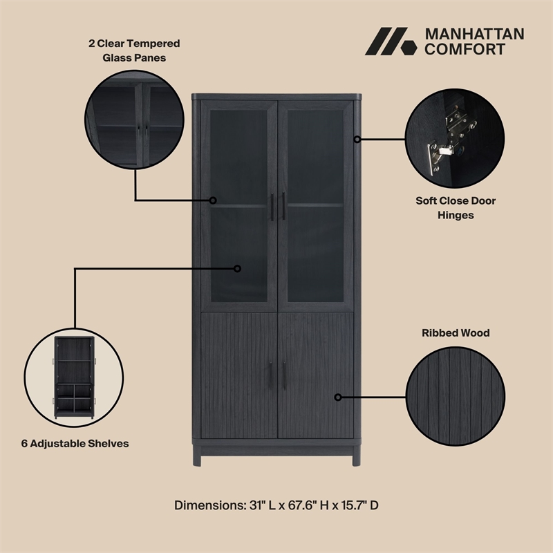 Manhattan Comfort Jodie Bookcase from Engineered Wood in Gray - Set of 2