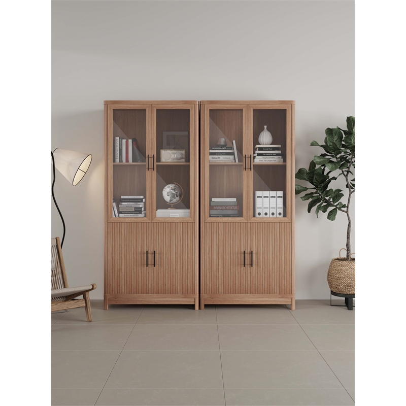 Manhattan Comfort Jodie Bookcase from Engineered Wood in Maple - Set of 2