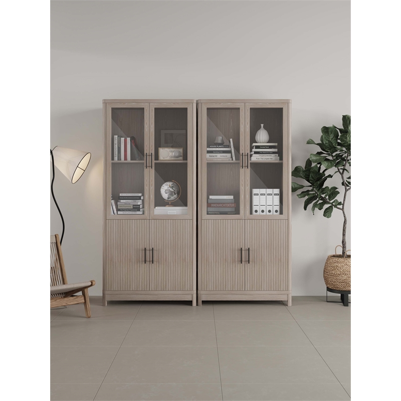 Manhattan Comfort Jodie Bookcase from Engineered Wood in Light Oak - Set of 2