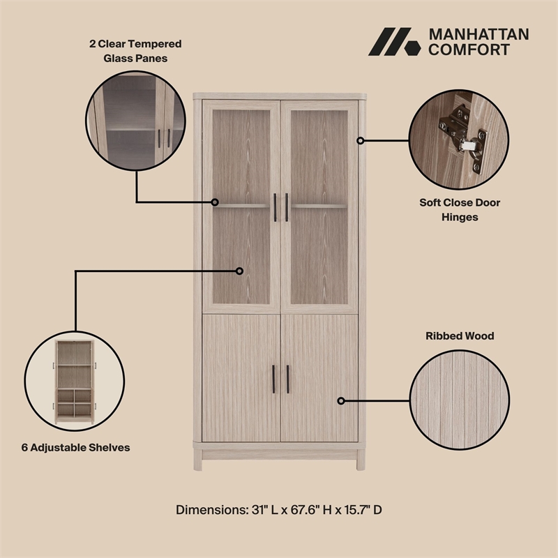Manhattan Comfort Jodie Bookcase from Engineered Wood in Light Oak - Set of 2