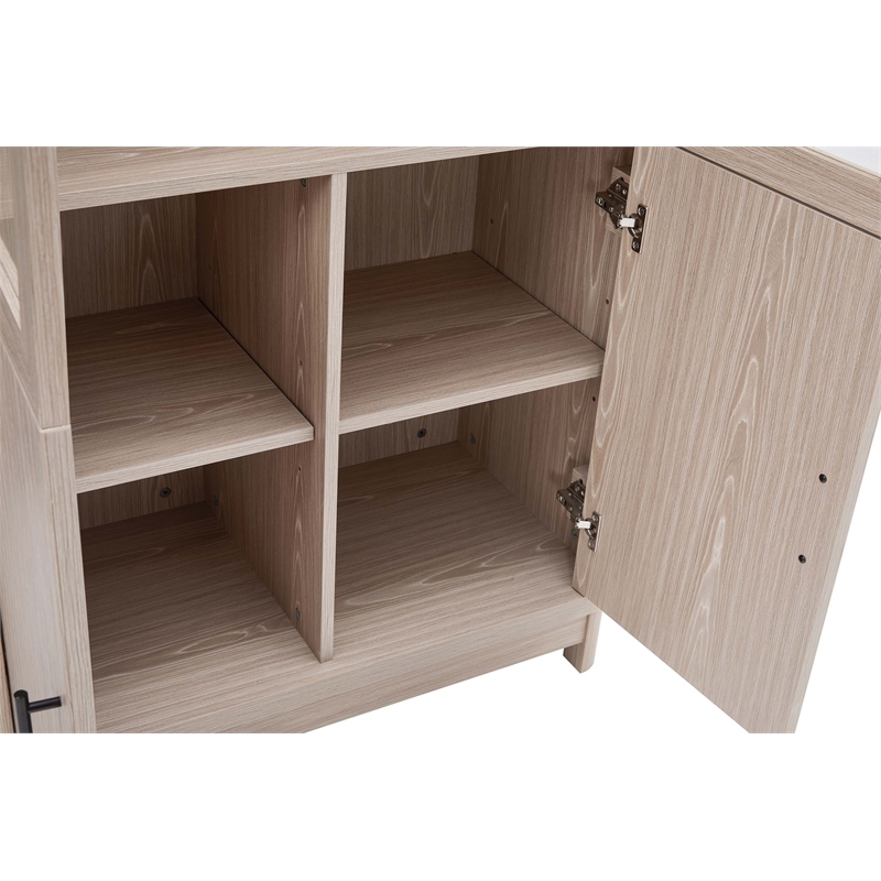 Manhattan Comfort Jodie Bookcase from Engineered Wood in Light Oak - Set of 2